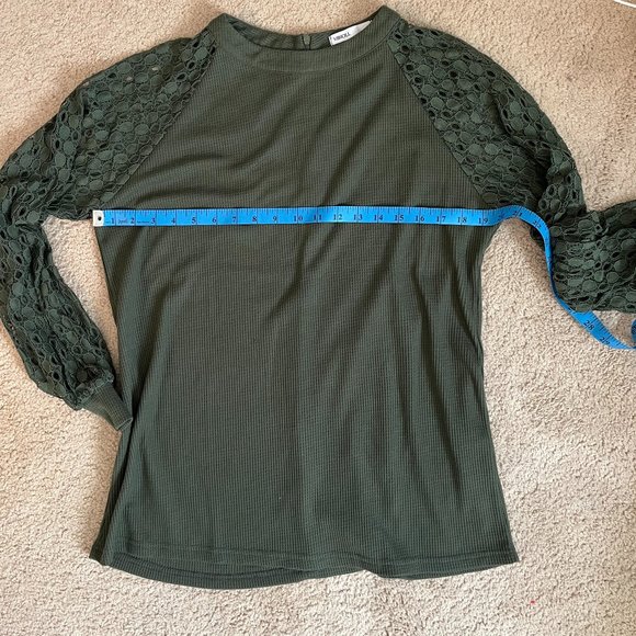 Miholl *Olive Green* Long Sleeve Top | Balloon Lace Sleeves | Zip Closure | EUC - Picture 2 of 10